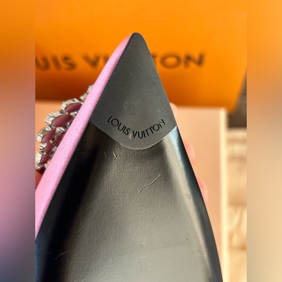 LV Madeleine Pointed Toe Heeled Sandal Satin with Crystals - Picture 13 of 16